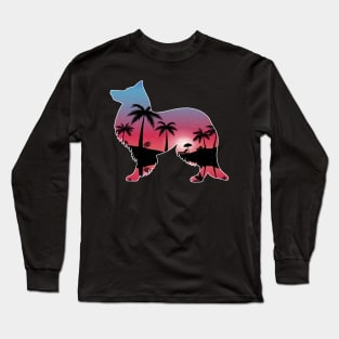Sheltie Beautiful Sunset Beach Palm Tree Long Sleeve T-Shirt